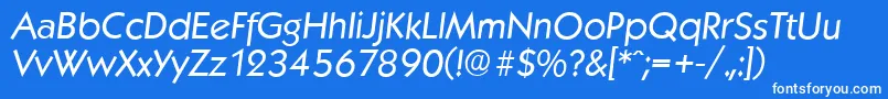 KoblenzserialItalic-fontti – valkoiset fontit sinisellä taustalla