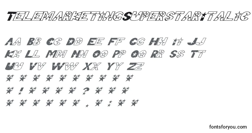 Шрифт TelemarketingSuperstarItalic – алфавит, цифры, специальные символы