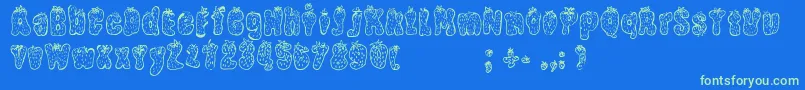 StrawberryRegular-Schriftart – Grüne Schriften auf blauem Hintergrund