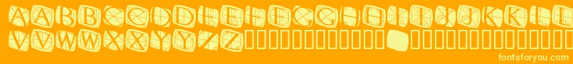 Rodgauer3round-Schriftart – Gelbe Schriften auf orangefarbenem Hintergrund