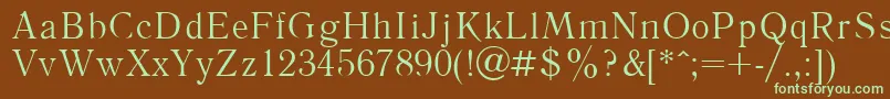 フォントLiterpla – 緑色の文字が茶色の背景にあります。