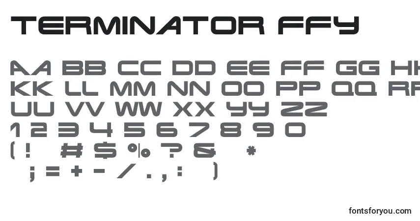 Terminator ffy-fontti – aakkoset, numerot, erikoismerkit