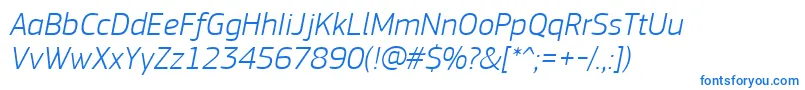 フォントPfsquaresansproLightitalic – 白い背景に青い文字