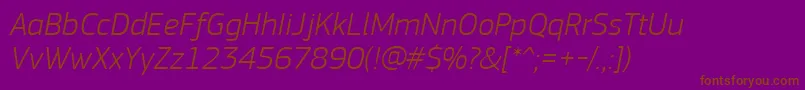 PfsquaresansproLightitalic-Schriftart – Braune Schriften auf violettem Hintergrund