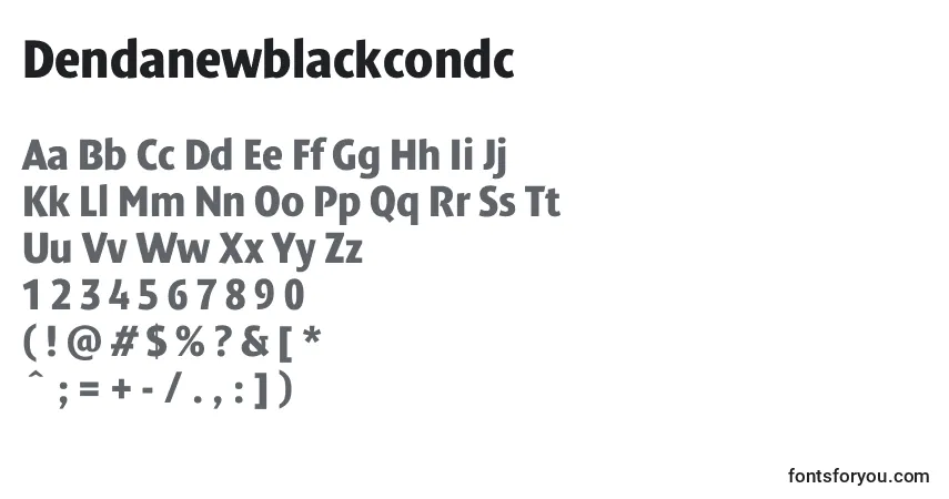Czcionka Dendanewblackcondc – alfabet, cyfry, specjalne znaki