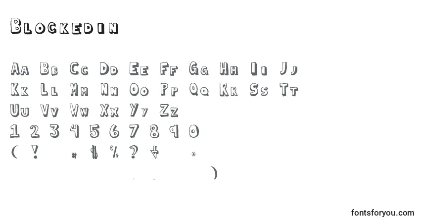 Schriftart Blockedin – Alphabet, Zahlen, spezielle Symbole