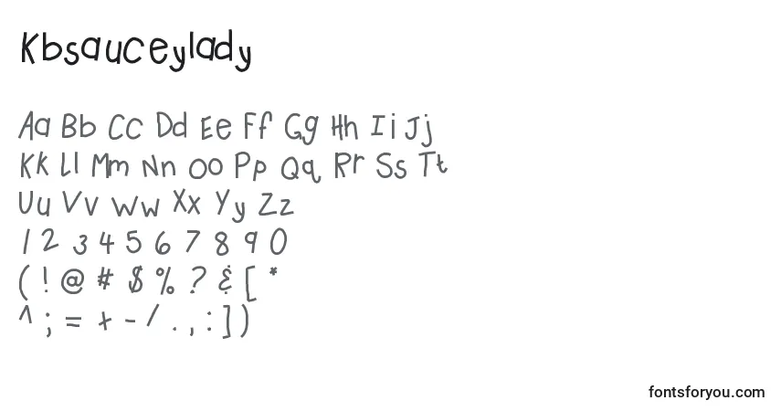 Czcionka Kbsauceylady – alfabet, cyfry, specjalne znaki