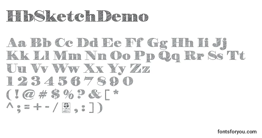 Шрифт HbSketchDemo – алфавит, цифры, специальные символы