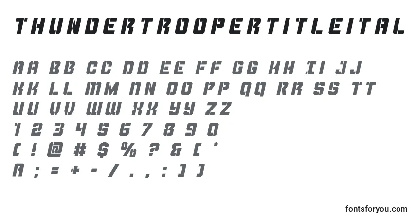 Czcionka Thundertroopertitleital – alfabet, cyfry, specjalne znaki