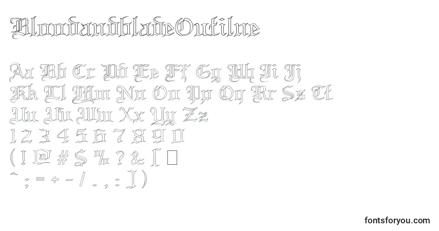Шрифт BloodandbladeOutilne – алфавит, цифры, специальные символы