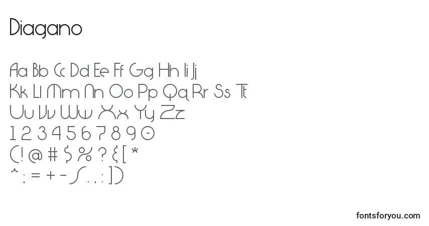 Czcionka Diagano – alfabet, cyfry, specjalne znaki