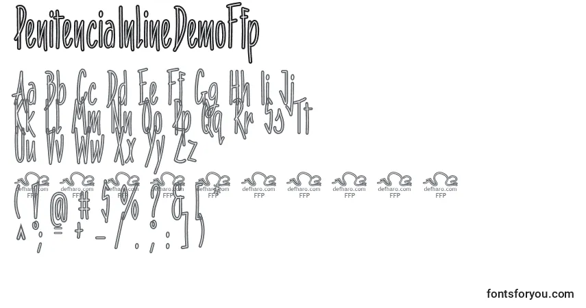 Czcionka PenitenciaInlineDemoFfp – alfabet, cyfry, specjalne znaki