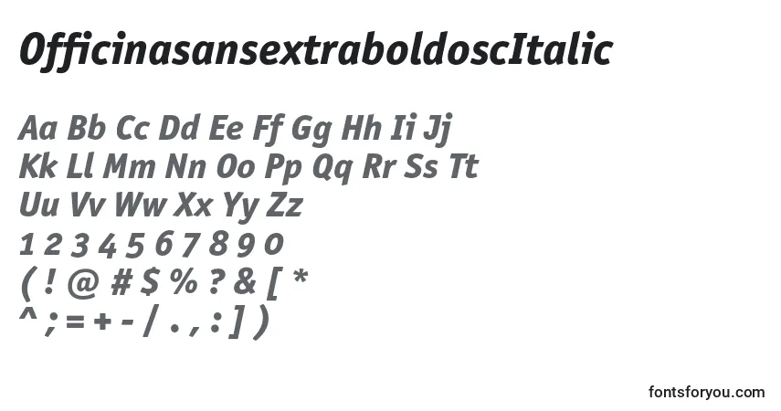 A fonte OfficinasansextraboldoscItalic – alfabeto, números, caracteres especiais