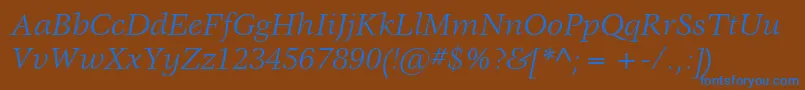 VeljovicstdBookitalic-Schriftart – Blaue Schriften auf braunem Hintergrund