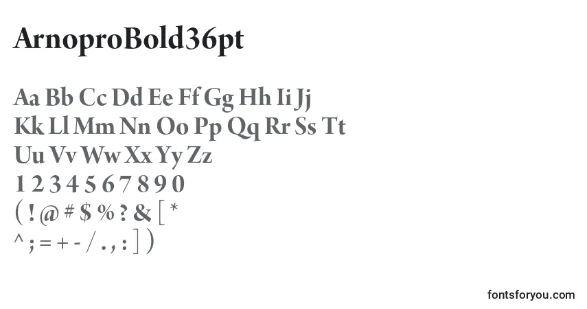 Czcionka ArnoproBold36pt – alfabet, cyfry, specjalne znaki