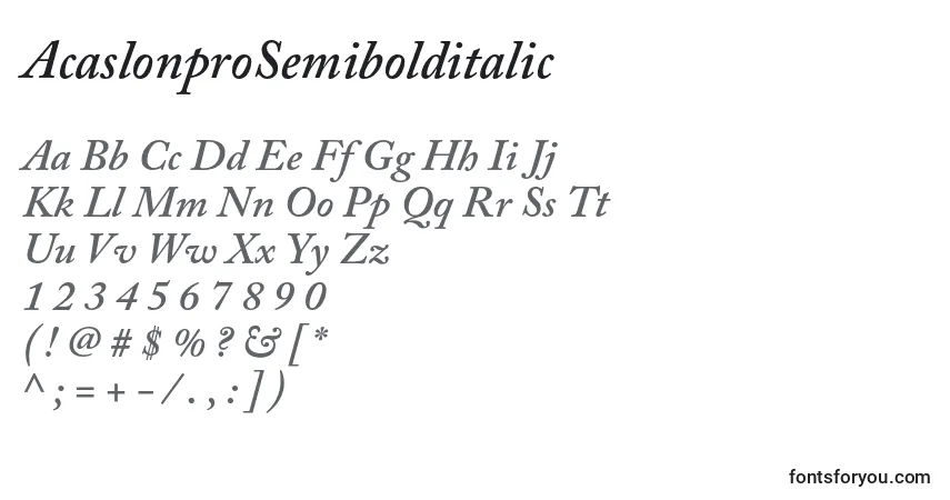 AcaslonproSemibolditalic-fontti – aakkoset, numerot, erikoismerkit