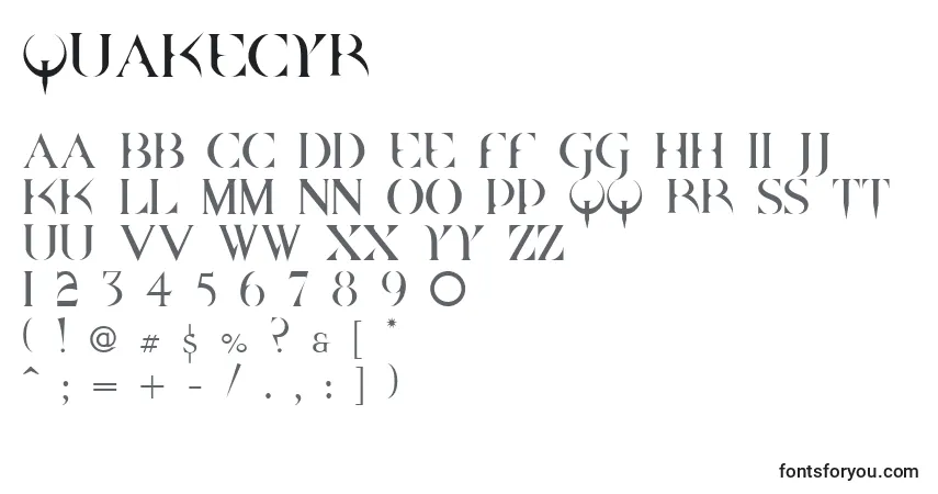 A fonte Quakecyr – alfabeto, números, caracteres especiais