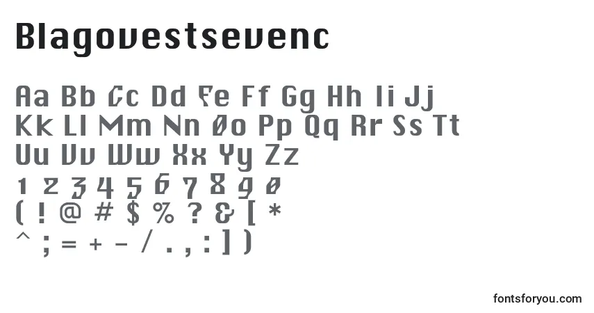 A fonte Blagovestsevenc – alfabeto, números, caracteres especiais