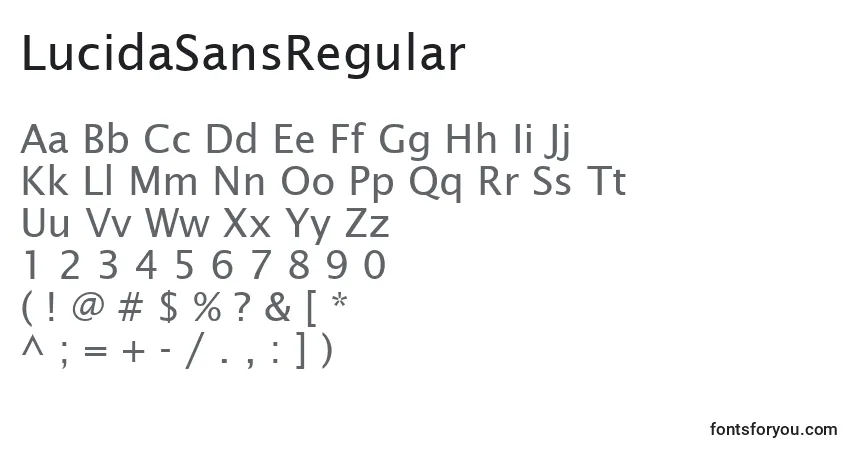 A fonte LucidaSansRegular – alfabeto, números, caracteres especiais