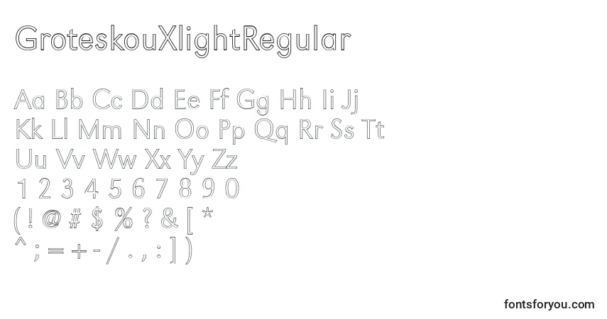 Czcionka GroteskouXlightRegular – alfabet, cyfry, specjalne znaki