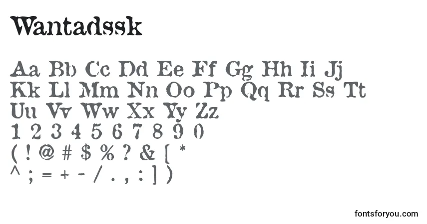 Czcionka Wantadssk – alfabet, cyfry, specjalne znaki