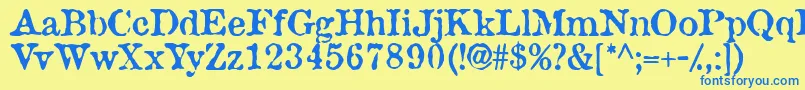 フォントWantadssk – 青い文字が黄色の背景にあります。