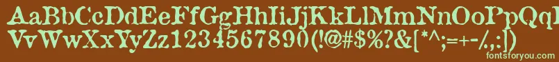 フォントWantadssk – 緑色の文字が茶色の背景にあります。