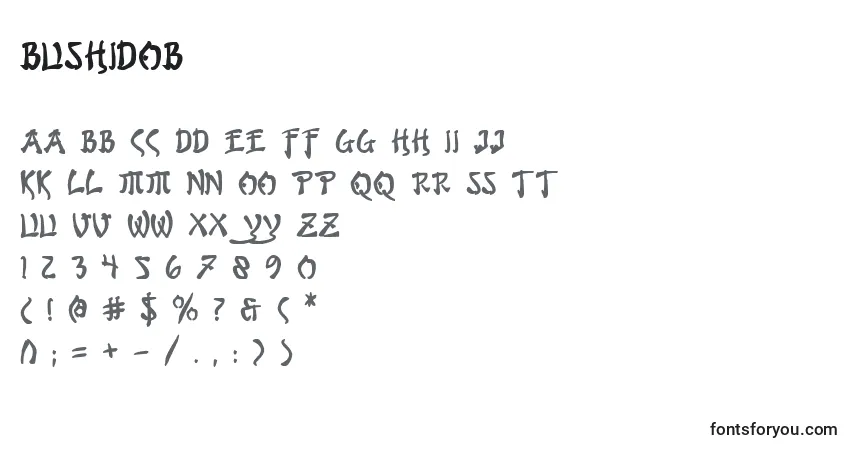 Schriftart Bushidob – Alphabet, Zahlen, spezielle Symbole