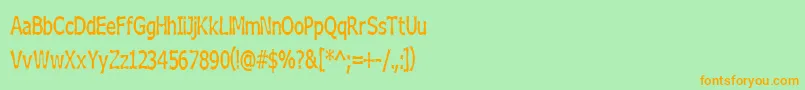フォントBoneribbonTallBolder – オレンジの文字が緑の背景にあります。