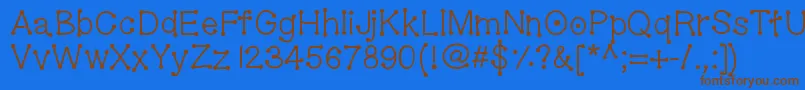 フォントGeldoticalowercasef – 茶色の文字が青い背景にあります。