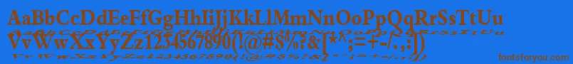 フォントKakukFloatHeavy – 茶色の文字が青い背景にあります。