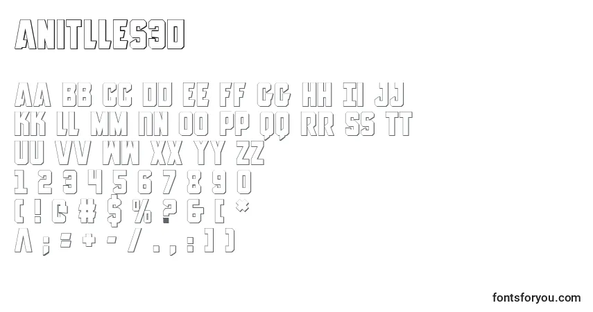 A fonte Anitlles3D – alfabeto, números, caracteres especiais