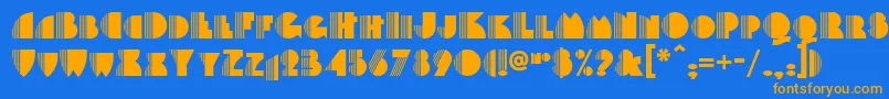 フォントBackstage – オレンジ色の文字が青い背景にあります。