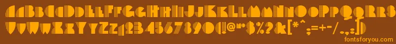 フォントBackstage – オレンジ色の文字が茶色の背景にあります。