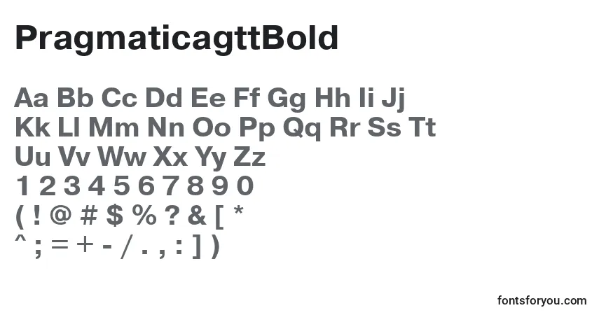 A fonte PragmaticagttBold – alfabeto, números, caracteres especiais