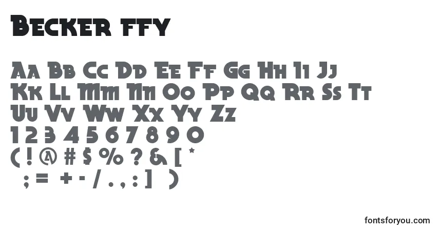 A fonte Becker ffy – alfabeto, números, caracteres especiais
