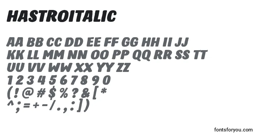 Czcionka HastroItalic – alfabet, cyfry, specjalne znaki