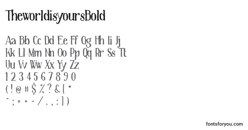 Шрифт TheworldisyoursBold – алфавит, цифры, специальные символы