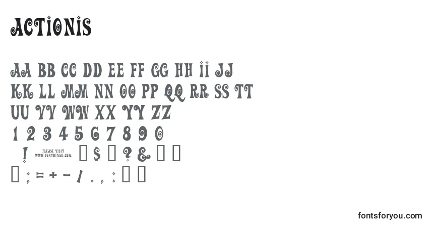 Czcionka Actionis – alfabet, cyfry, specjalne znaki