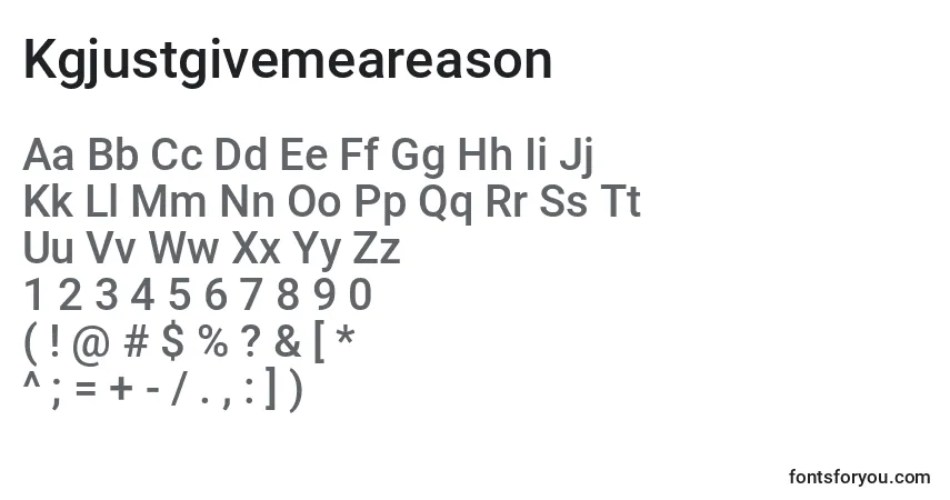 Czcionka Kgjustgivemeareason – alfabet, cyfry, specjalne znaki
