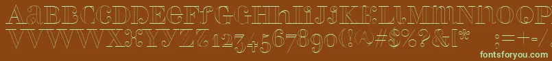 フォントPerlaalternateoutline – 緑色の文字が茶色の背景にあります。