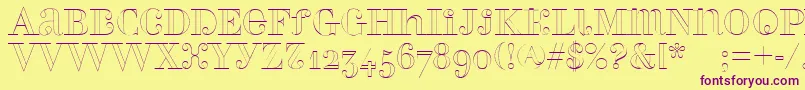 Perlaalternateoutline-fontti – violetit fontit keltaisella taustalla