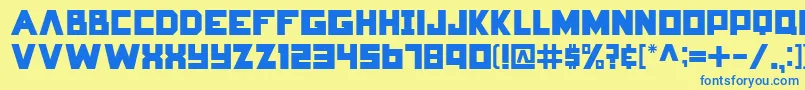 フォントHungerGames – 青い文字が黄色の背景にあります。