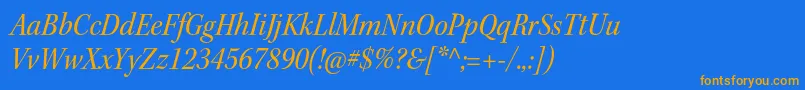 KeplerstdScnitsubh-Schriftart – Orangefarbene Schriften auf blauem Hintergrund