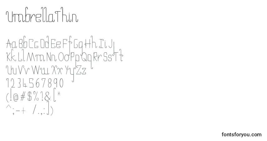 UmbrellaThinフォント–アルファベット、数字、特殊文字
