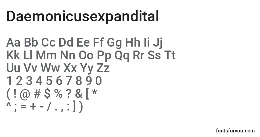 A fonte Daemonicusexpandital – alfabeto, números, caracteres especiais