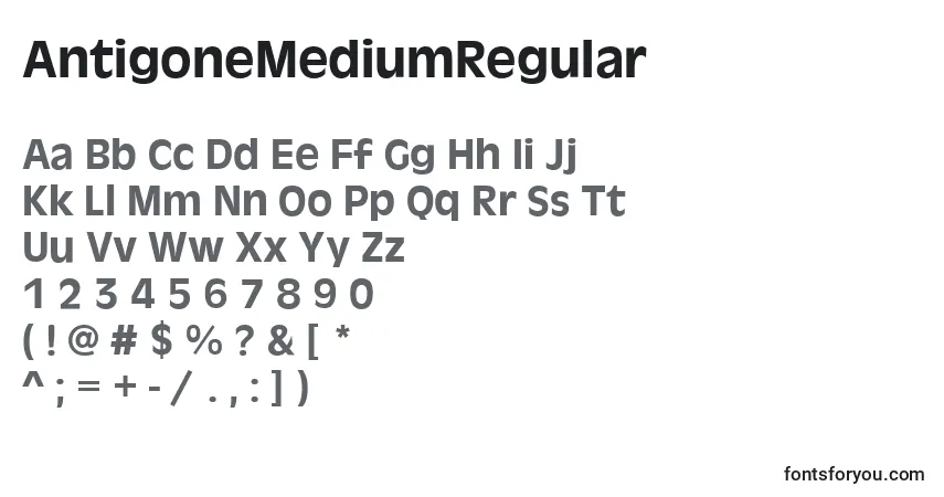 Schriftart AntigoneMediumRegular – Alphabet, Zahlen, spezielle Symbole
