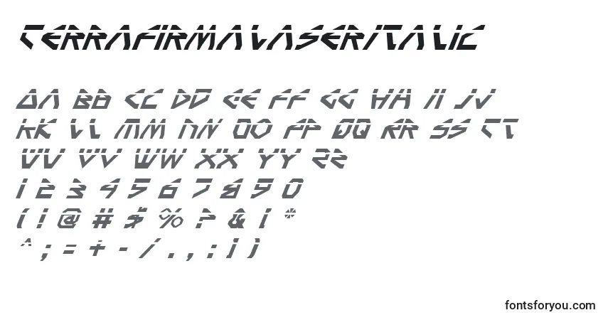 Schriftart TerraFirmaLaserItalic – Alphabet, Zahlen, spezielle Symbole
