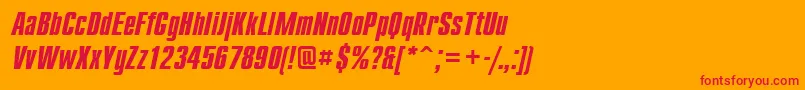 CompactcttBolditalic-Schriftart – Rote Schriften auf orangefarbenem Hintergrund