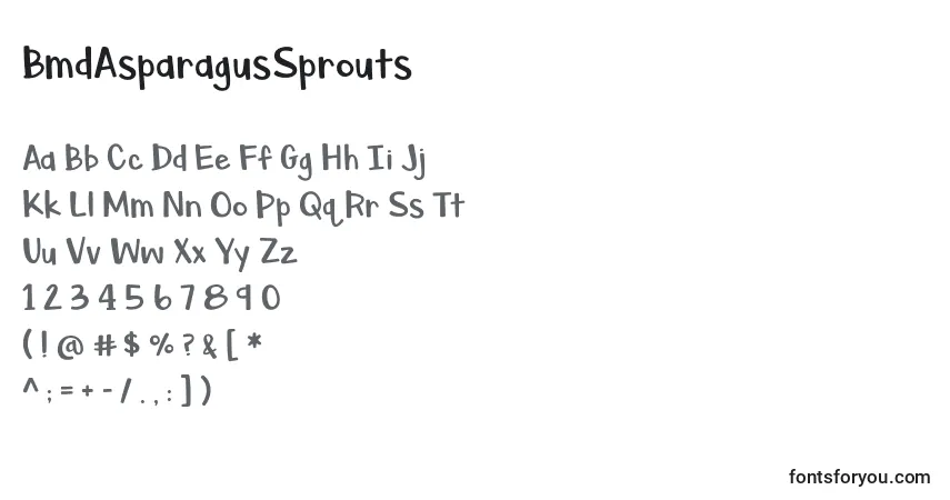 Schriftart BmdAsparagusSprouts – Alphabet, Zahlen, spezielle Symbole
